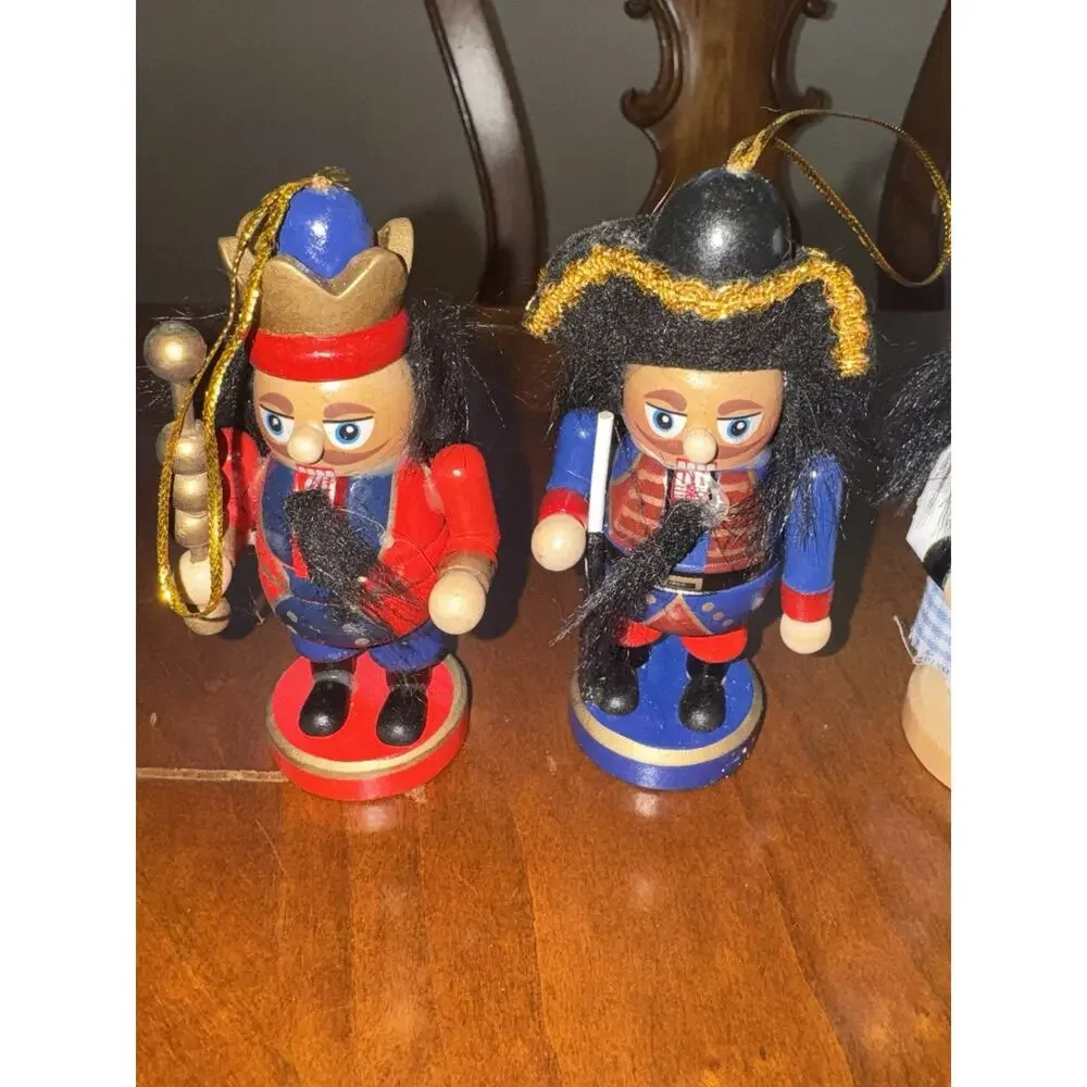 6 Wooden Nutcracker Hanging Christmas Tree Ornaments Set Multicolor Assorted